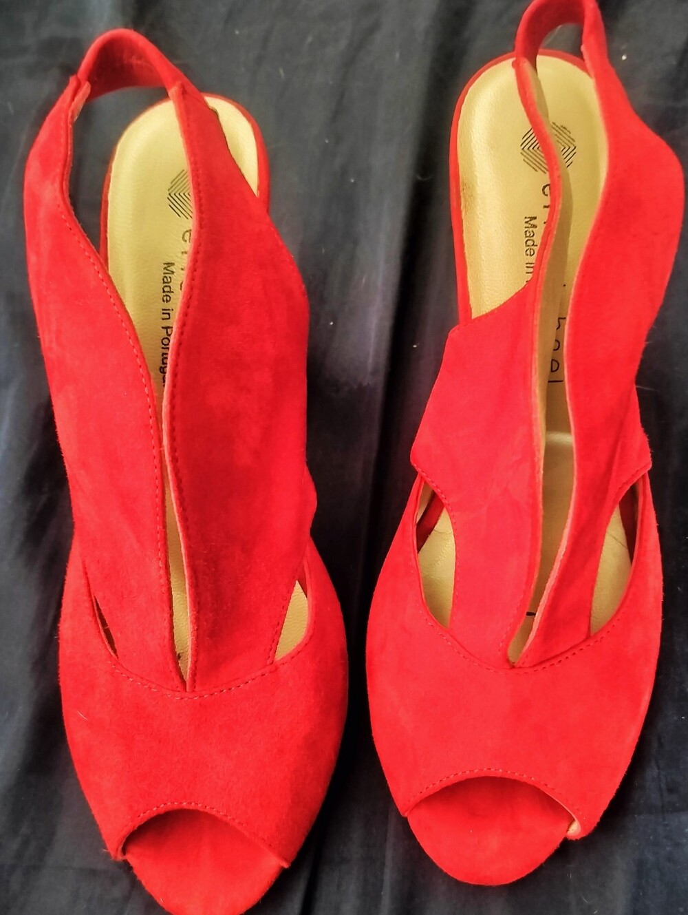 Eric Micheal Red Suede Slingback Peep-Toe Heels